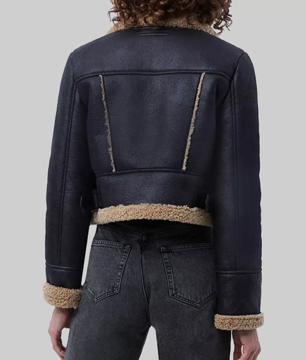 Womens Black Leather Shearling Jacket