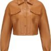 Women Faux Leather Cropped Jacket