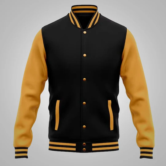 Mens Baseball Style Black And Yellow Varsity Jacket