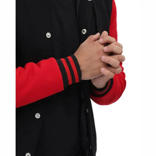 Red And Black Baseball Hooded Varsity Jacket