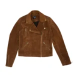 Ladies Suede Biker Jacket Tan