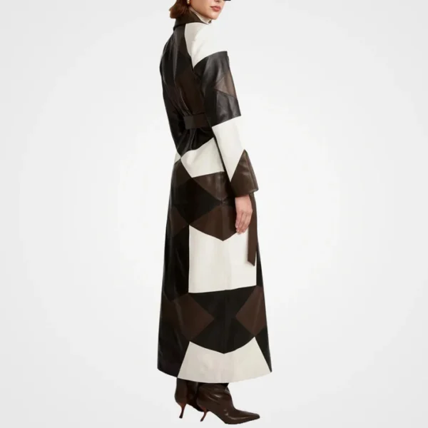 Womens Three Tone Patchwork Leather Coat