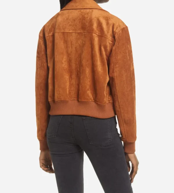 Women Brown Suede Bomber Jacket