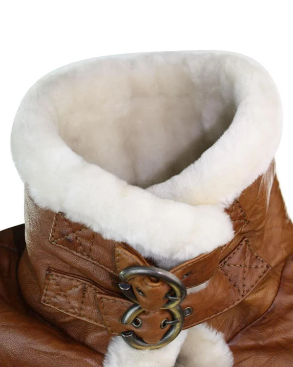 Womens Tan Brown Double Breasted Shearling Jacket