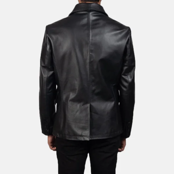 Stylish black leather naval coat