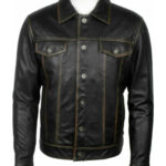 Mens Black Leather Trucker Racer Jacket