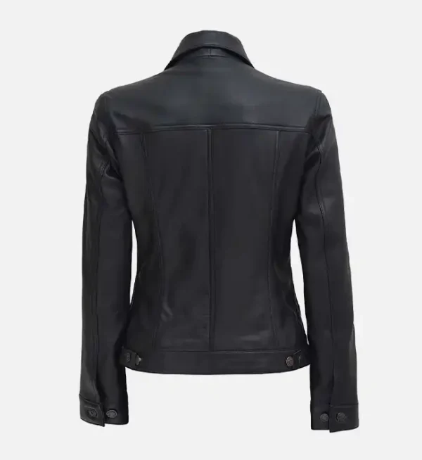 Stylish black leather trucker jacket