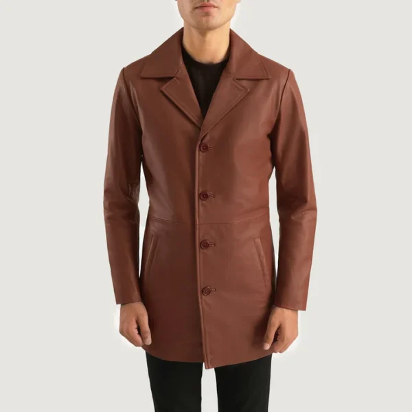 Stylish brown leather coat