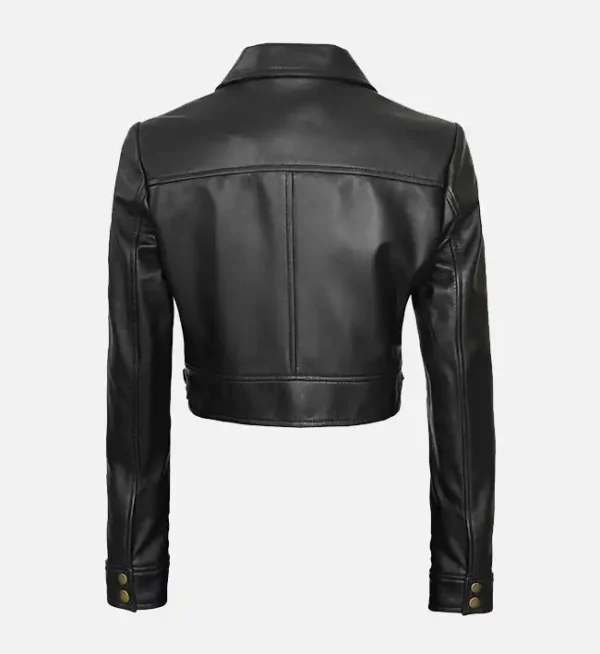 Stylish cropped black leather jacket