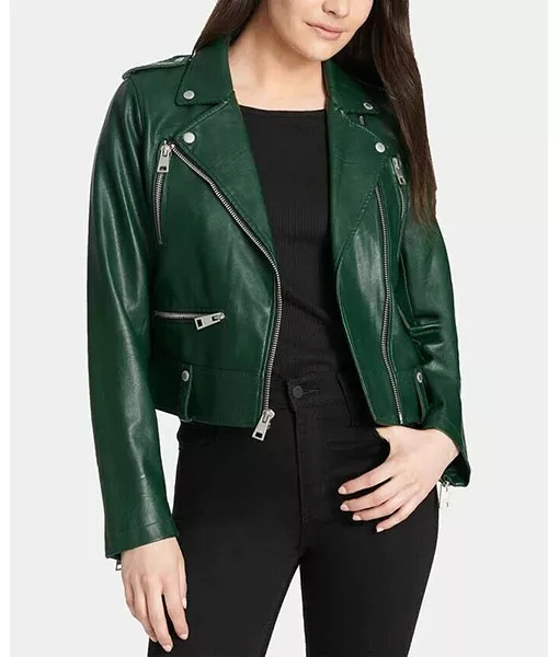 Green Cropped Biker Jacket