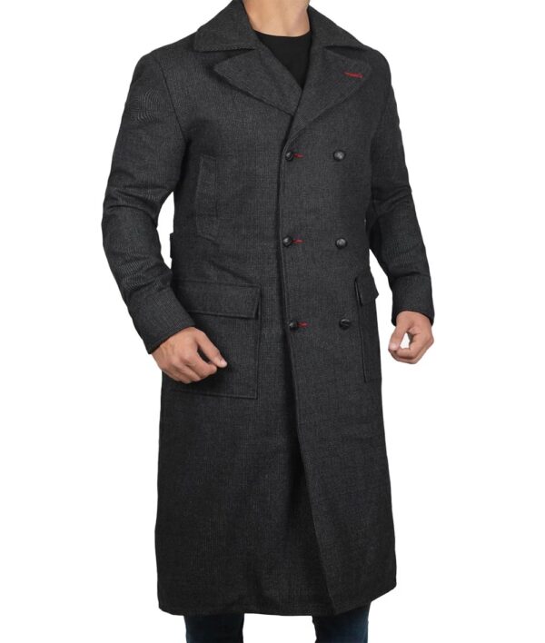 Stylish long grey wool overcoat