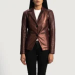 Ruby Metallic Maroon Leather Blazer – Bold & Glamorous