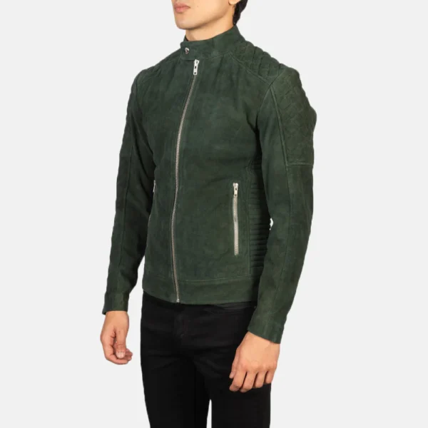 Suede biker jacket in green