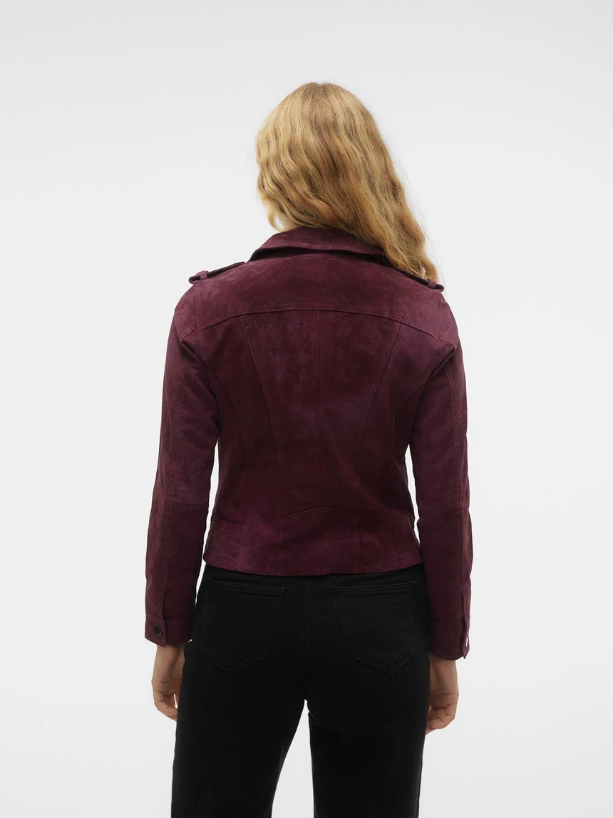 Maroon Suede Biker Leather Jacket
