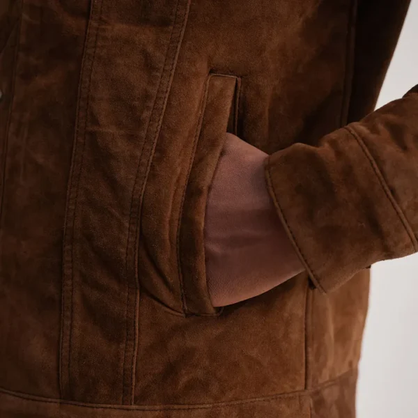 Suede trucker jacket with shearling