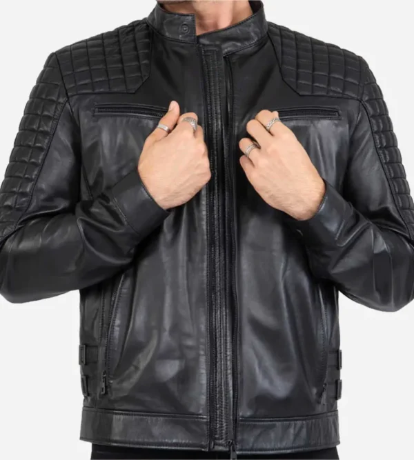 Tailored fit leather cafe racer jacket
