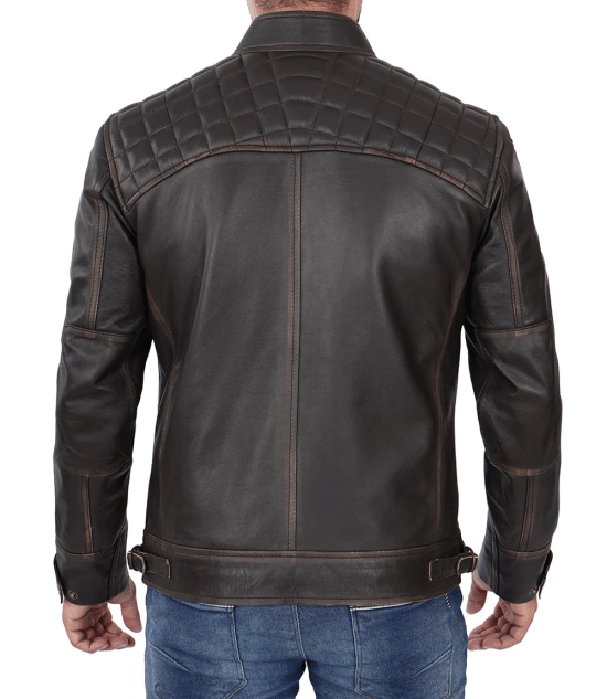 Mens Tall Cafe Racer Distressed Brown Leather Jacket