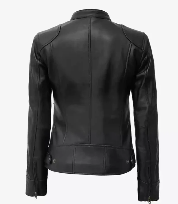 Womens Tall Black Leather Biker Jacket