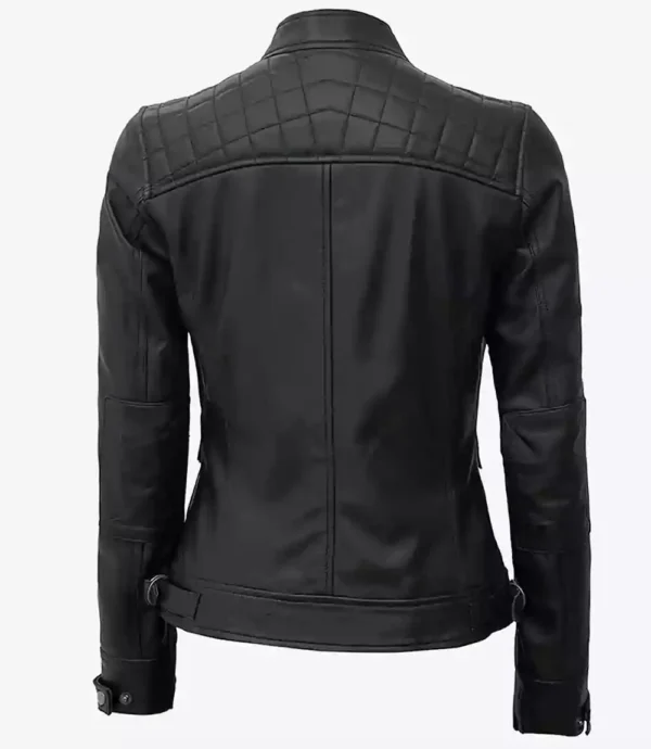 Women Tall Black Quilted Cafe Racer Leather Jacket