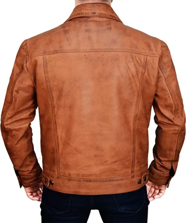 Men Tan Leather Biker Jacket