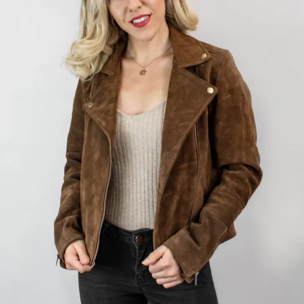 Ladies Suede Biker Jacket Tan