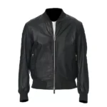 Mens Black Leather Bomber Jacket