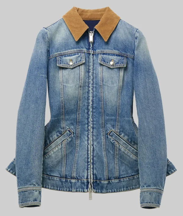 Sydney Sweeney Blue Peplum Denim Jacket