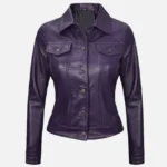 Womens Purple Leather Trucker Jacket