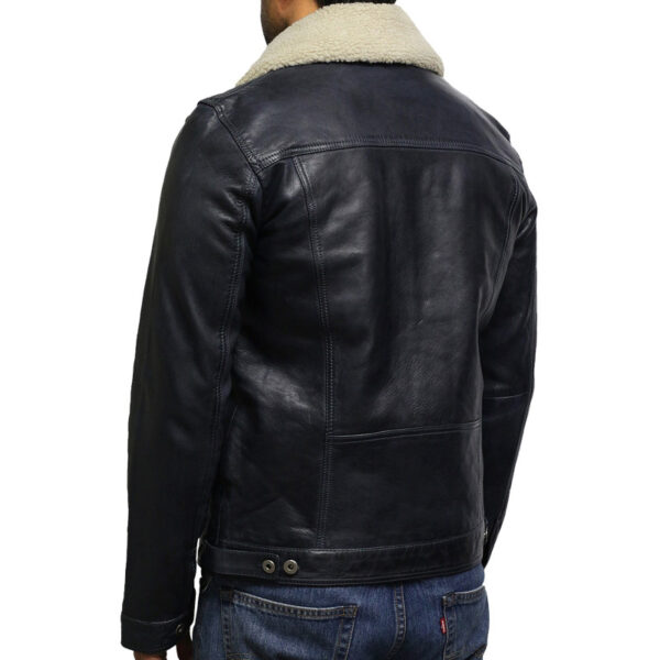 Black leather trucker jacket