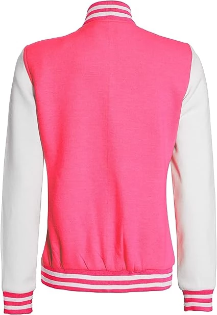 Womens Pink And White Varsity Baseball Jacket