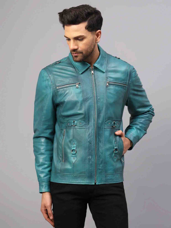 Stylish Teal Leather Jacket for Men
