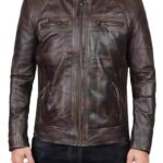 Men Claude Brown Leather Biker Jacket