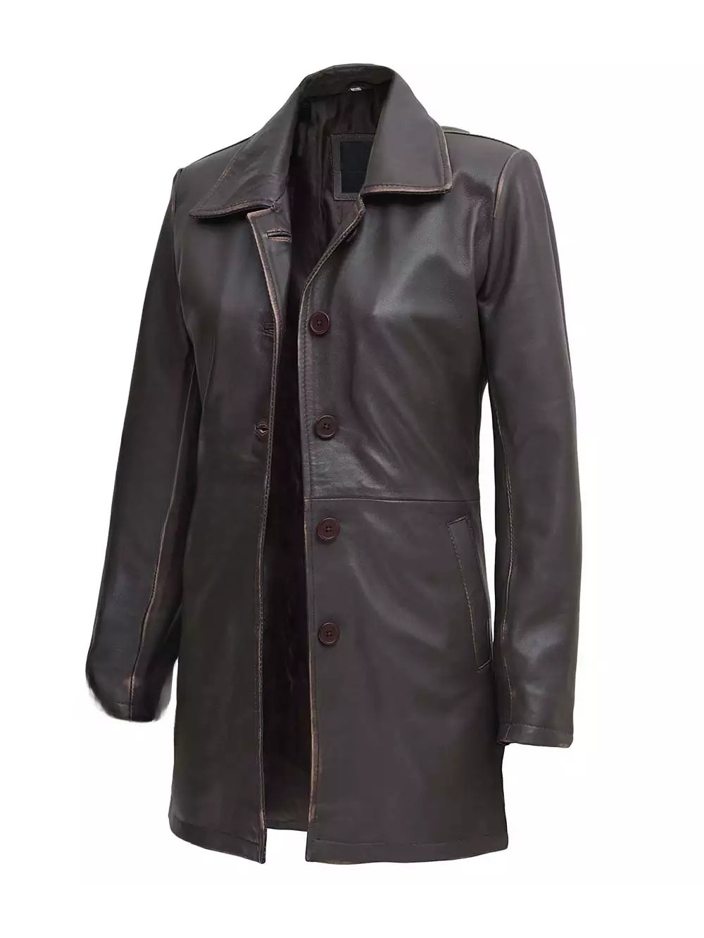 Distressed Classic Brown Leather Car Coat