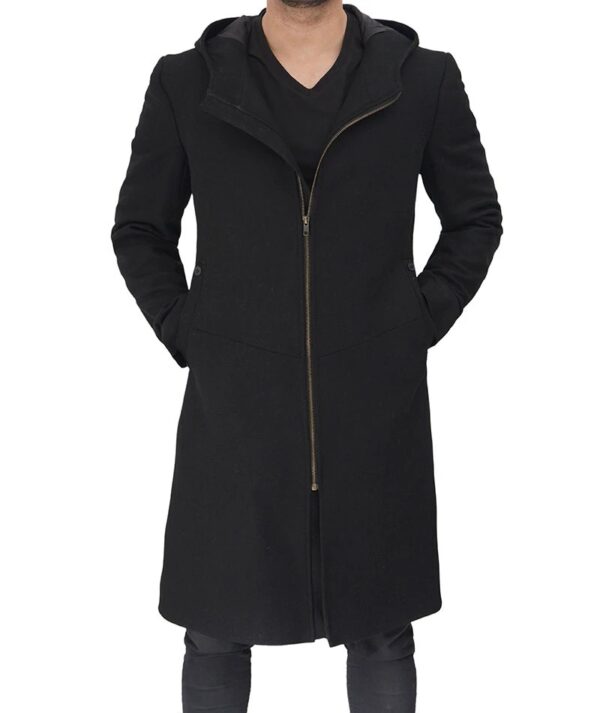 Warm black wool coat for men