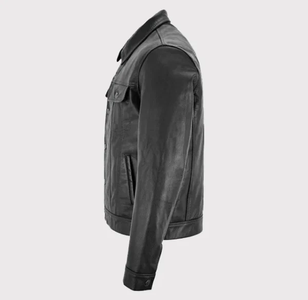 Classic Black Trucker Western Leather Jacket
