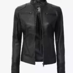 Womens Tall Black Leather Biker Jacket