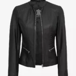 Womens Tall Black Cafe Racer Leather Jacket
