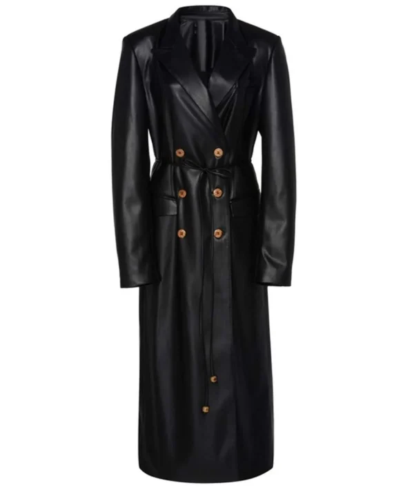 Womens Black Leather Trench Coat