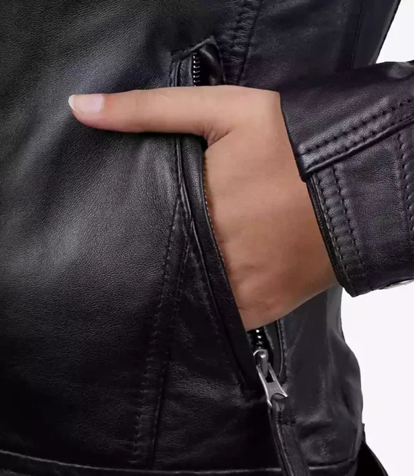 Women Tall Black Quilted Cafe Racer Leather Jacket
