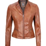 Womens Brown Cafe Racer Leather Jacket