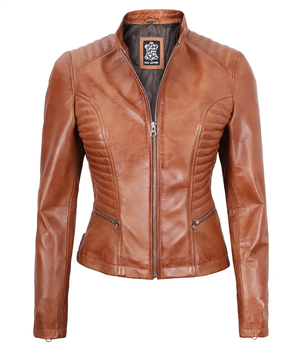 Womens Brown Cafe Racer Leather Jacket