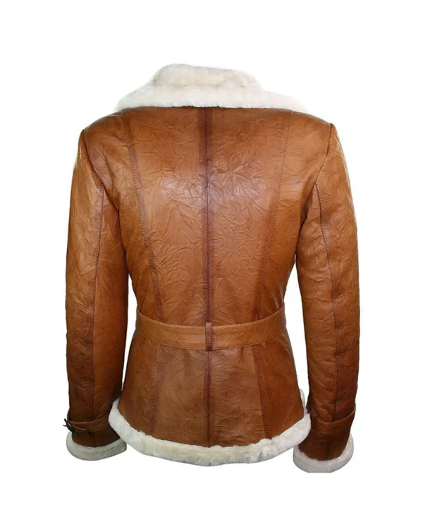 Womens Tan Brown Double Breasted Shearling Jacket