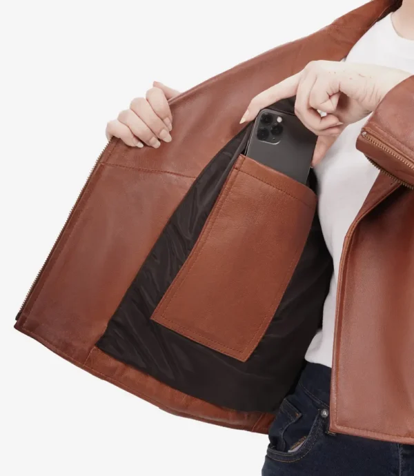 Women's Cognac Oversized Moto Leather Jacket