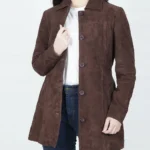 Womens Dark Brown Suede Coat