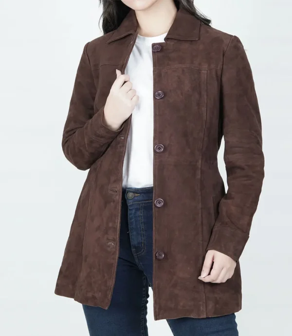 Womens Dark Brown Suede Coat