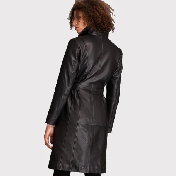 Womens Black Lambskin Leather Coat With Feminine Style
