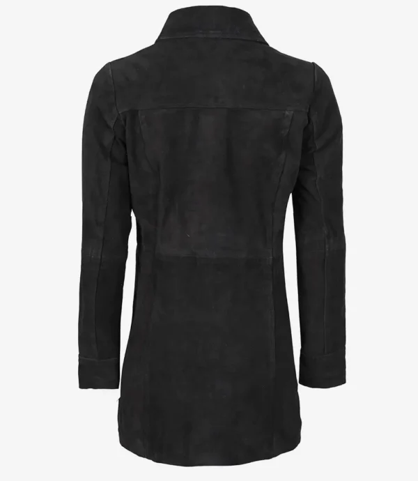 Womens Black Suede Button Down Coat