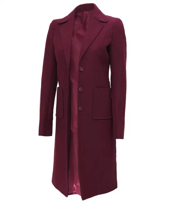 Women's Maroon Long Wool Coat