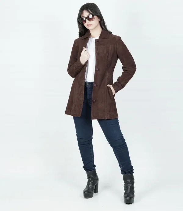 Womens Dark Brown Suede Coat