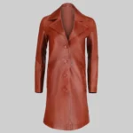 Womens Minimalist Brown Leather Trench Coat